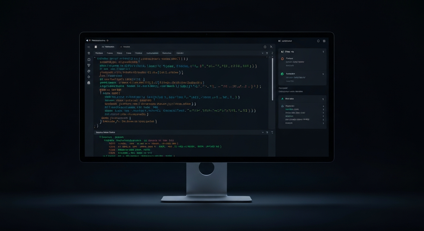 Premium dark IDE with glowing syntax highlighting and AI assistant chat panel for the Claude Code for Marketers course